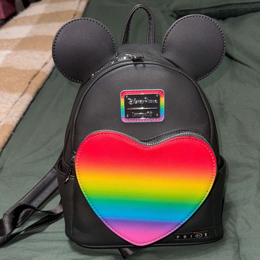 Loungefly PRIDE Backpack with Rainbow Heart and Ears